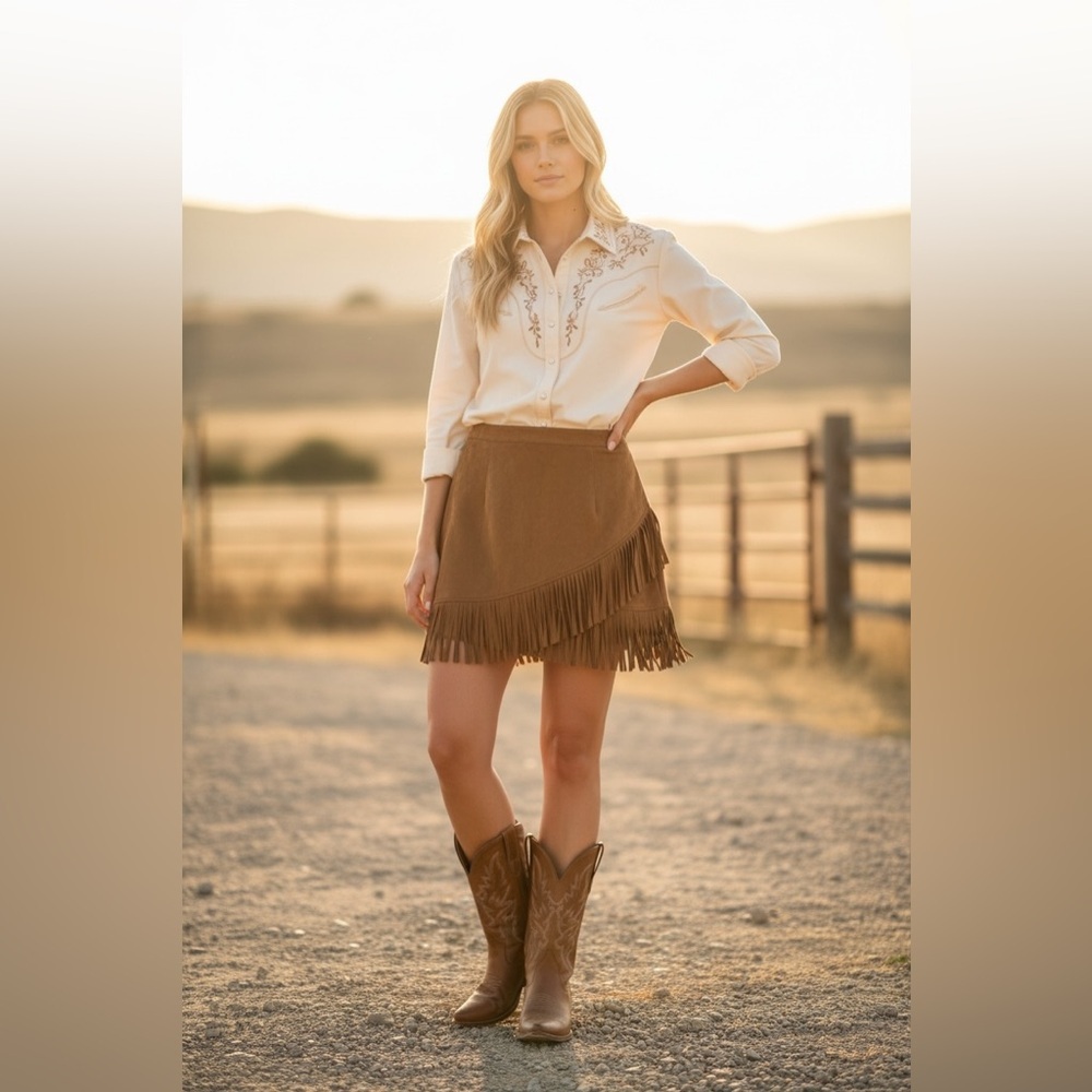 Relish NoLess Chocolate Brown Fringed Mini Skirt Size L Raccolta Carta